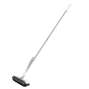 Imagem de Escova de limpeza de chão com cabo longo três em um, limpador removível e ajustável, ferramenta de vassoura, raspador de azulejos, escova de limpeza de cozinha e banheiro, branca, 24 x 109 cm