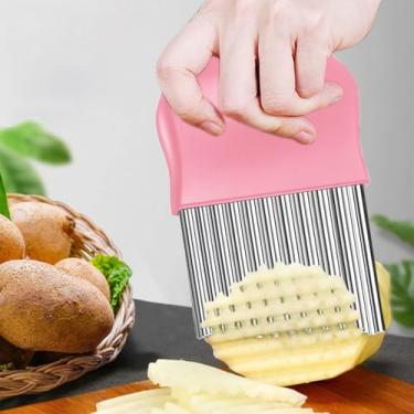 Imagem de Cortador de enrugamento, faca ondulada, cortador de batata frita de aço inoxidável com alça antiderrapante para cozinha, rosa