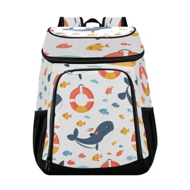 Imagem de STAYTOP Mochila térmica com desenho animado e boias salva-vidas e golfinhos, à prova de vazamento, 30 latas, lancheira para trabalho, praia, caminhadas, competições esportivas
