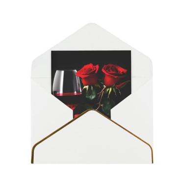 Imagem de SKKNT Cartões de felicitações para todas as ocasiões com estampa romântica para amantes de rosas vermelhas e vinho versáteis com envelopes 11,4 x 15,2 cm