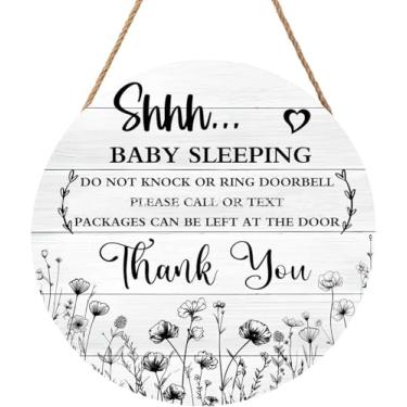Imagem de Placa de dormir para bebê, não bata ou toque campainha, placa de madeira para porta de dormir para bebês Shhh decoração de casa