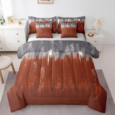 Imagem de Erosebridal Conjunto de edredom completo com pintura a óleo, ombré, branco, marrom, 7 peças | Cama gradiente de terracota em uma bolsa para quarto, decoração de quarto abstrata e estética com edredom