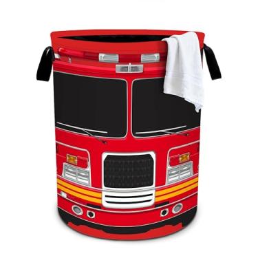 Imagem de Cesto de lavanderia para caminhão de bombeiros, cesto de lavanderia, dobrável, organizador de balde de roupas, 40 x 40 cm, para lavanderia/quarto/banheiro