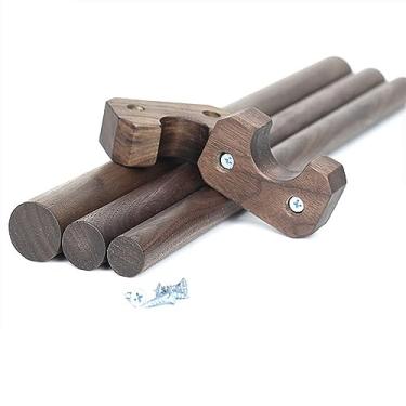 Imagem de 1 haste redonda de madeira para armário, poste de armário premium para pendurar roupas, varões transversais para pendurar roupas, varões de madeira natural para armário com suportes de extremidade