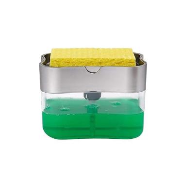 Imagem de Dispenser de Sabão para Pratos com Suporte Esponja Design 2 em 1 Grande Capacidade 13 oz ASB Fácil Usar Adequado Cozinha Banheiro Lar Espaços Comercia