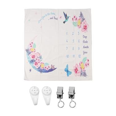 Imagem de Cobertor Milestone para bebê macio e leve em fibra de poliéster grande 39,4 x 39,4 polegadas Design floral de pássaros perfeito para fotografia de recém-nascidos e presentes de