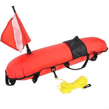 Imagem de Luqeeg KEEP DIVING Bóia de Torpedo de Inflação de Mergulho Atraente para Armas de Caça Submarina, Corda de 20 M, PE Laranja, Bola de Mergulho de Material Durável e Bandeira para Entusiastas de