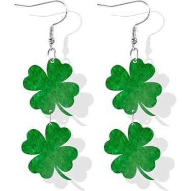 Imagem de Brincos de Dia de São Patrício para mulheres brincos pendentes de trevo cintilante na moda brincos de gota de trevo verde para meninas adolescentes brincos leves de festival irlandês presentes do dia