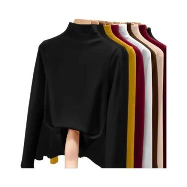 Imagem de Camiseta Térmica Feminina De Manga Longa, Ajuste Slim, Gola Alta, Roup