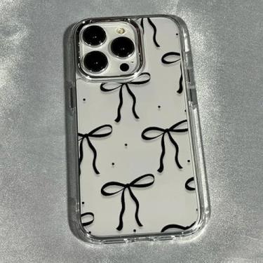 Imagem de Capa de telefone transparente para iPhone, design de padrão de laço preto, capa protetora transparente (iPhone 16e, multicolorida)
