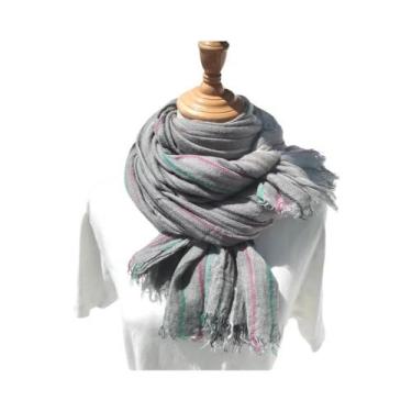 Imagem de Cachecol de Lã Masculino para Inverno - Listrado, Quente e Macio, Cinz