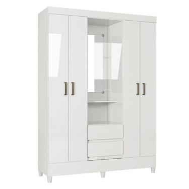 Imagem de Guarda Roupa Solteiro 4 Portas Com Pés Capelinha Fit Branco Brilho - Santos Andirá