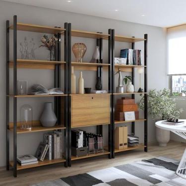 Imagem de Estante para Livros Industrial 1 Porta 13 Prateleiras Mel/Preto - Pano