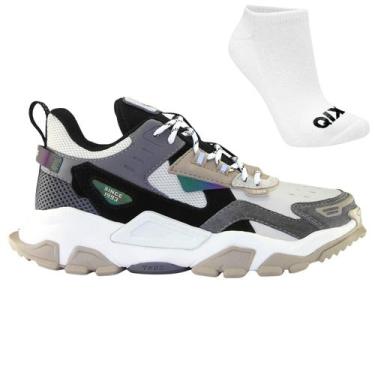 Imagem de Kit Tênis Qix Trek Urban Hiking e Meia, 36, Branco, Cinza, Feminino