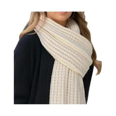 Imagem de Cachecol Feminino De Inverno Quente Em Cashmere, Grosso E Tricotado, E