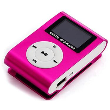 Imagem de Mini Leitor de Música MP3 Portátil Metal Clip-on Leitor MP3 com Tela LCD Suporte Cartão TF Aplicação Larga Rosa Vermelha