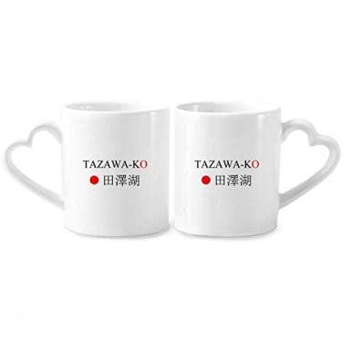 Imagem de Tazawako Japaness City Name Red Sun Flag Couple Porcelain Mug Set Ceramic Lover Cup Heart Handle