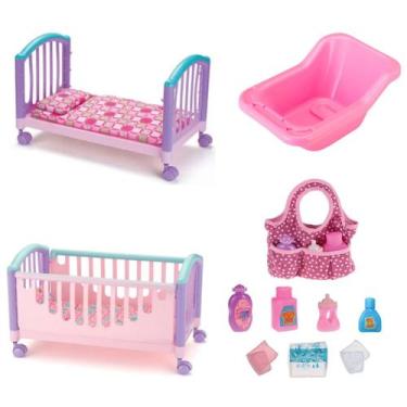 Imagem de Kit Acessórios P/ Boneca Banheira Berço e Bolsa Maternidade - Monte Lí