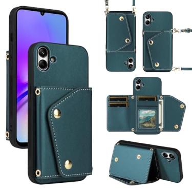 Imagem de Dibosom Capa carteira de luxo para Samsung Galaxy A05 com 5 compartimentos para cartão fina e alça de ombro, suporte de cartão de crédito de couro PU acessórios capa de celular para Ao5 A 05 mulheres