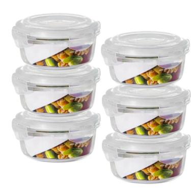 Imagem de Jogo 6 Potes Vidro Hermético 4 Travas Redondo 950ml Marmita - QUALITY 