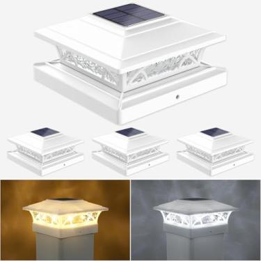 Imagem de JOFIOS Luzes de poste solares para ambientes externos, 4 unidades, postes de cerca de deck branco, alimentados por energia solar com 16LEDS 2 modos de iluminação, 4 x 4/5 x 5/6 x 6 luzes de poste de