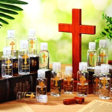 Imagem de Chuangdi 200 garrafas de água benta, lembrancinha de festa de batismo, recipientes vazios transparentes de água benta com cruz católica dourada, presente de primeira comunhão para convidados, igreja