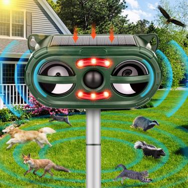 Imagem de JNKNT Repelente ultrassônico de animais, repelente solar de animais de pragas ao ar livre, repelente de gatos ao ar livre, repelente de cães com sensor de movimento e luz intermitente, dispositivos