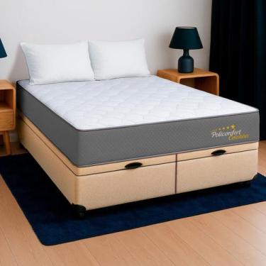 Imagem de Cama Box Baú King Bege+Colchão Cambridge D33 PoliConfort