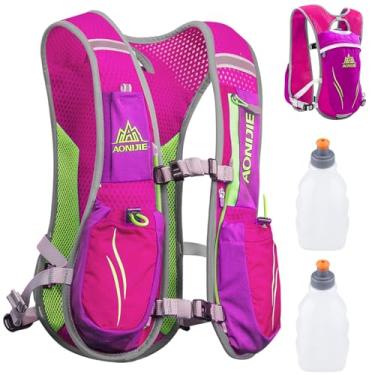 Imagem de Mochila Azarxis Hydration, colete de corrida de 5,5 l para mulheres e homens – adequado para corrida de trilha de maratona, Rose Red - With 2 Water Bottles (250ml), Free size