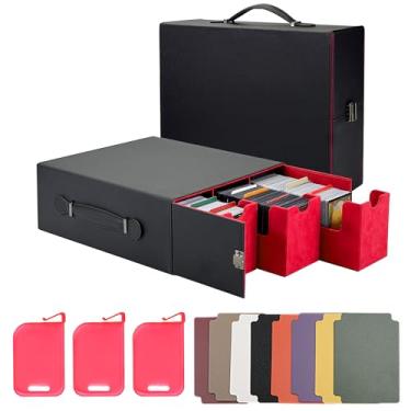 Imagem de Viyohoh Trading Cards Storage Box, Portable Handle 1800+ MTG Deck Box with Lock Buckle, Removable Card Organizer Case for TCG/CCG Baseball Sport Playing Game Cards(Black&Red)