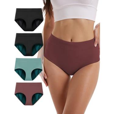 Imagem de TIICHOO Calcinha feminina à prova de vazamento para incontinência, cintura alta, fluxo pesado, pacote com 4 (GG, 1 preta/1 preta com forro verde/1 turquesa/1 marrom)
