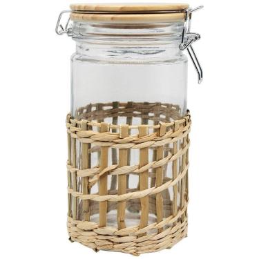 Imagem de Porta Mantimentos Pote Vidro Fibra E Tampa Bambu Hermético