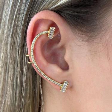 Imagem de Brinco Ear Cuff Orelha Zircônias Cristal Banhado em Ouro 18k - Anastás