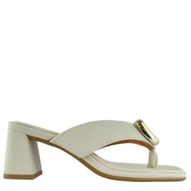 Imagem de Tamanco Vizzano Salto Grosso Bege com Detalhe Dourado 6530104, Branco 
