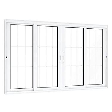 Imagem de Janela de Correr Alumínio Central 2 Folhas Móveis 2 Fixas com Grade Lucasa Eccellente 120cmx200cm Branco