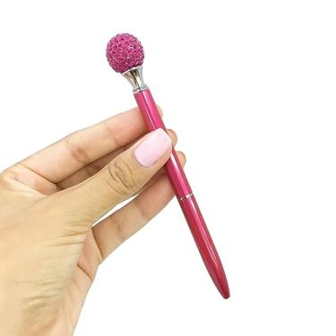Imagem de Caneta Esferográfica Metal Ponta 0.7 mm Bola Strass Papelaria Escolar Escritório (Rosa Choque)