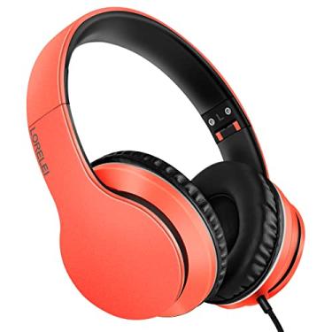 Imagem de LORELEI X6 Fones de ouvido circum-auricular com microfone, leve, dobrável e portátil, baixo estéreo, fones de ouvido com 1,45 m, sem embaraço, com fio para smartphone tablet MP3/4 (laranja vitalidade)