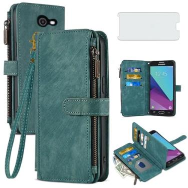 Imagem de Asuwish Capa de telefone para Samsung Galaxy J3 Luna Pro J 3 Prime 2017 Emerge 3J Eclipse Mission Capa carteira e protetor de tela de vidro temperado couro flip porta-cartão de crédito celular S327VL