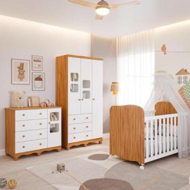 Imagem de Quarto de Bebê Completo com Guarda Roupa 3 Portas Berço Americano Cômo