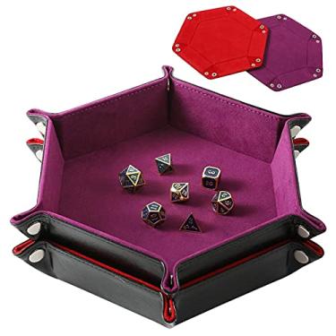 Imagem de Conjunto de 2 peças de bandeja dobrável de dados portátil para jogos de mesa RPG DND – Caixa de armazenamento de couro e veludo PU, Red and Violet