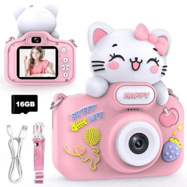 Imagem de Câmera infantil para meninas e meninos, câmera de zoom digital 1080p 8X para crianças de 3, 4, 5, 6, 7 e 8 anos, câmeras infantis de lente dupla de 48 MP para presentes de Natal e aniversário com capa