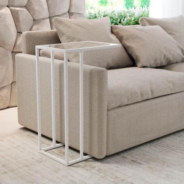Imagem de Mesa Lateral Elena Industrial Branco Com Tampo De Vidro