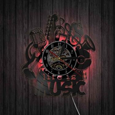 Imagem de Relógio de parede com disco de vinil musical - Relógio de parede com l