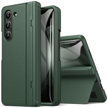Imagem de BXYJY Capa fina para Samsung Galaxy Z Fold 5 com suporte, proteção total da dobradiça, protetor de tela temperado, capa à prova de choque, capa protetora diária contra quedas para Samsung Galaxy Z