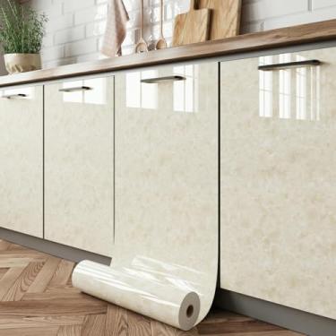 Imagem de Papel de parede imitação de efeito de mármore pintado à prova d'água e à prova de óleo papel de parede autoadesivo para armários de cozinha, banheiros e móveis, jade amarelo 40 * 500 cm