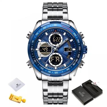 Imagem de Relógio Militar Luxo Original Sports Chronografo Prata Azul