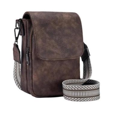 Imagem de Bolsa Transversal Retro Feminina Em Couro PU Com Alça Larga E Tampa, P