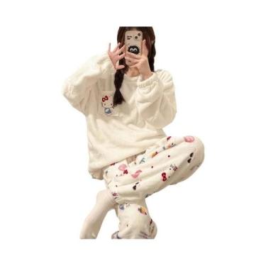 Imagem de Pijamas De Inverno Para Meninas Com Estampa De Gato KT Em Flanela Cora