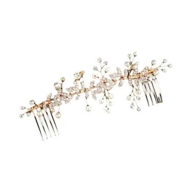 Imagem de Tiara De Cristal Dourado Com Pérolas Para Mulheres, Acessórios De Cabe