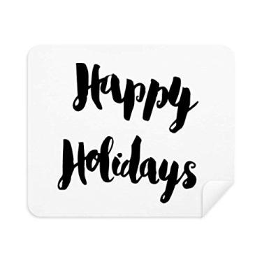 Imagem de Limpador de tela de pano de limpeza de escrita à mão com citação Happy Holiday 2 peças de tecido de camurça